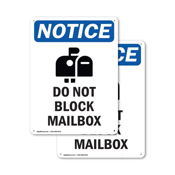 Signmission Do Not Block Mailbox, 7 in W x Rectangle, Plastic OS-2PACK-NS-P-710-V-11082 - main